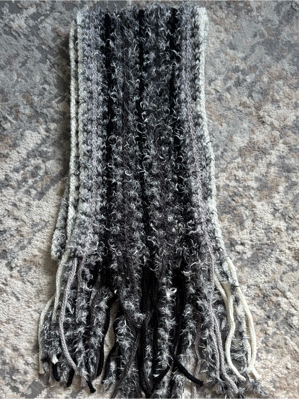 croft & barrow Black and Gray Fuzzy Knit Fringe Scarf